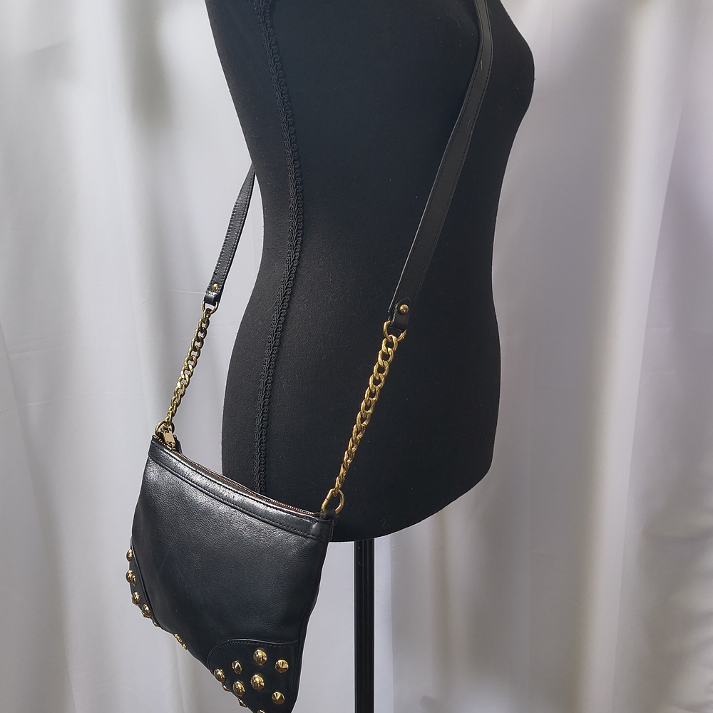 Y2K Juicy Couture Black Genuine Leather Studded Crossbody Bag - Picture 3 of 10